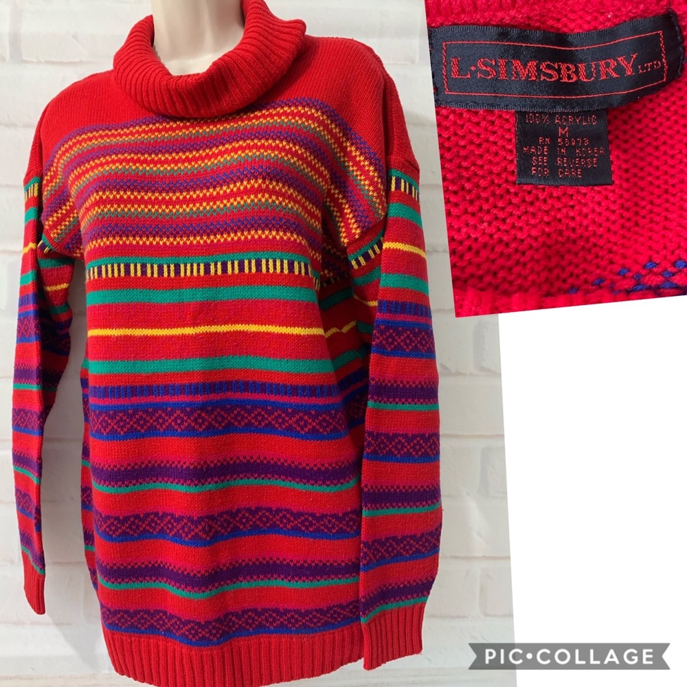 🗝Vintage 80’s Red Striped Cowl Neck Sweater